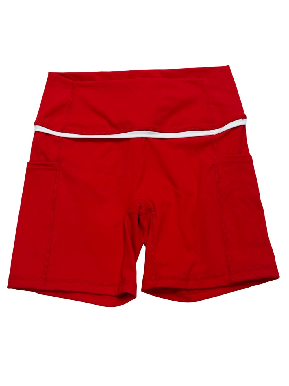Wilo The Label White Contrast Trim Red Sports Bra & Biker Short Set M NWT - Picture 5 of 8